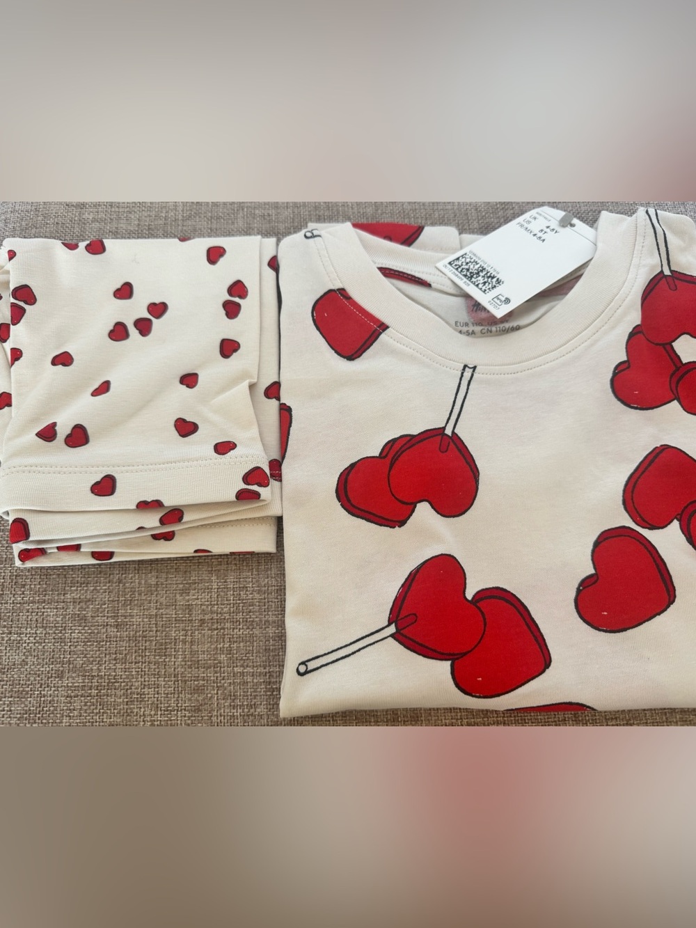 H&M Kids Cream Cherry Heart Pajama Set